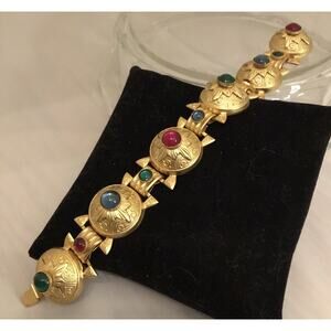 Vintage Andrew Spingarn NY Cabochon Glass 24k Goldplate Byzantine Bracelet RARE